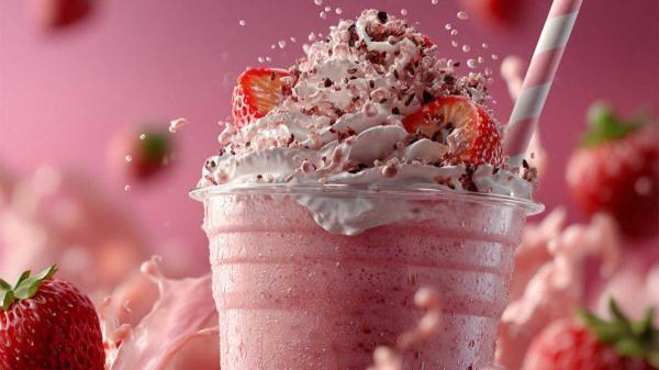 طرز تهیه میلک شیک توت فرنگی با بستنی و شیر طرز تهیه میلک شیک توت فرنگی با بستنی و شیر