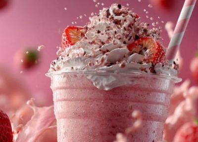 طرز تهیه میلک شیک توت فرنگی با بستنی و شیر